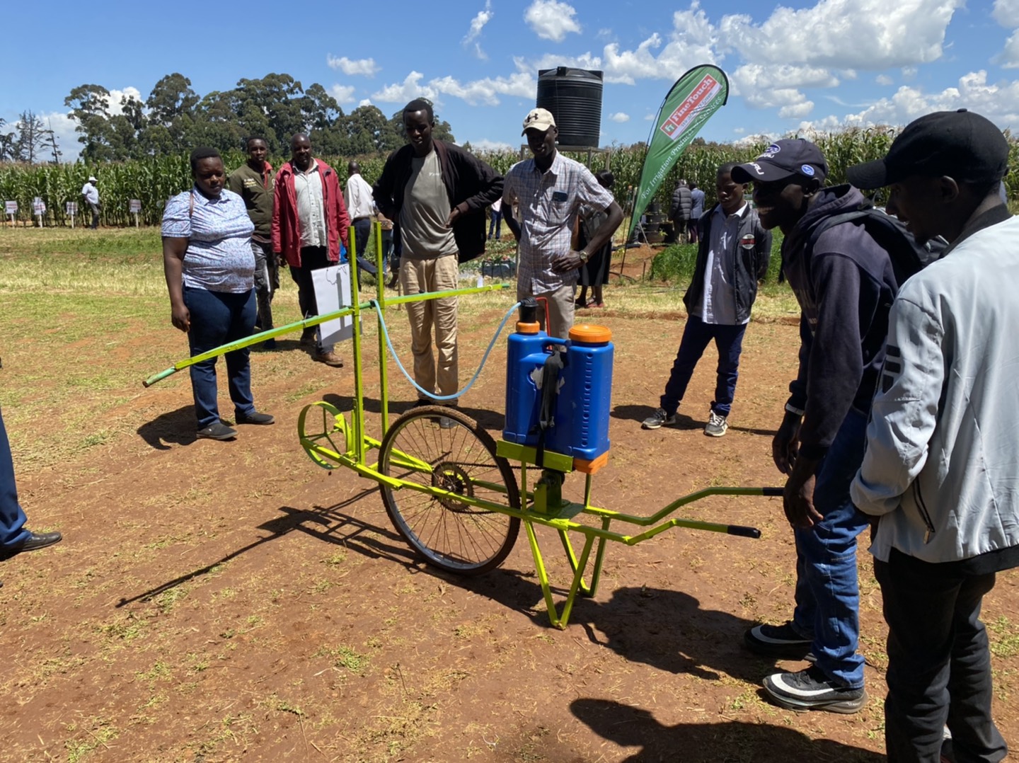 A manually operated multi nozzle sprayer. Developed by students of the University of Eldoret for small scale farmers. Photo by Basil Malaki.